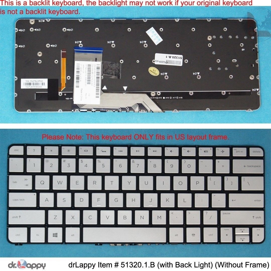 Genuine HP US Backlit Silver Keyboard Compatible 834589-001 MP-13J73USJ9202